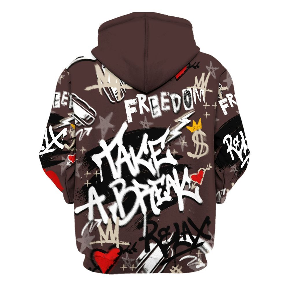Hoodie To Match Burgundy Crush 3s - Take Break Freedom Graffiti Streetwear All Over Print