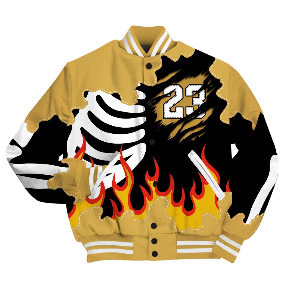 Varsity Jacket To Match Retro Light Ginger 14s - Burning Skeleton 23 G.O.A.T All Over Print