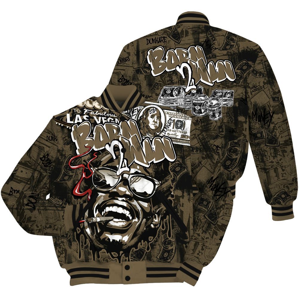 Varsity Jacket To Match Olive 9s Shirt, Born To Win Money All Over Print
