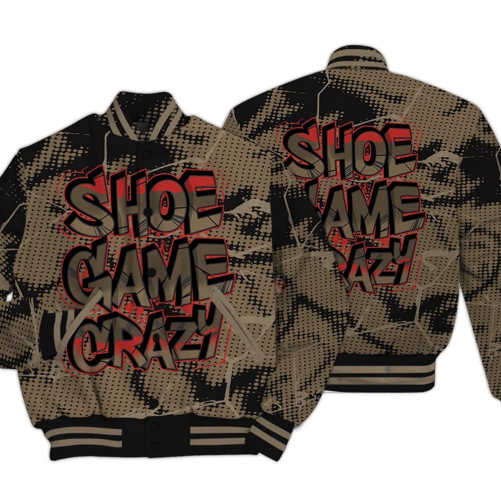 Varsity Jacket To Match Olive 9s - Shoe Game Crazy White Graphic Crack Varsity Jacket Unisex