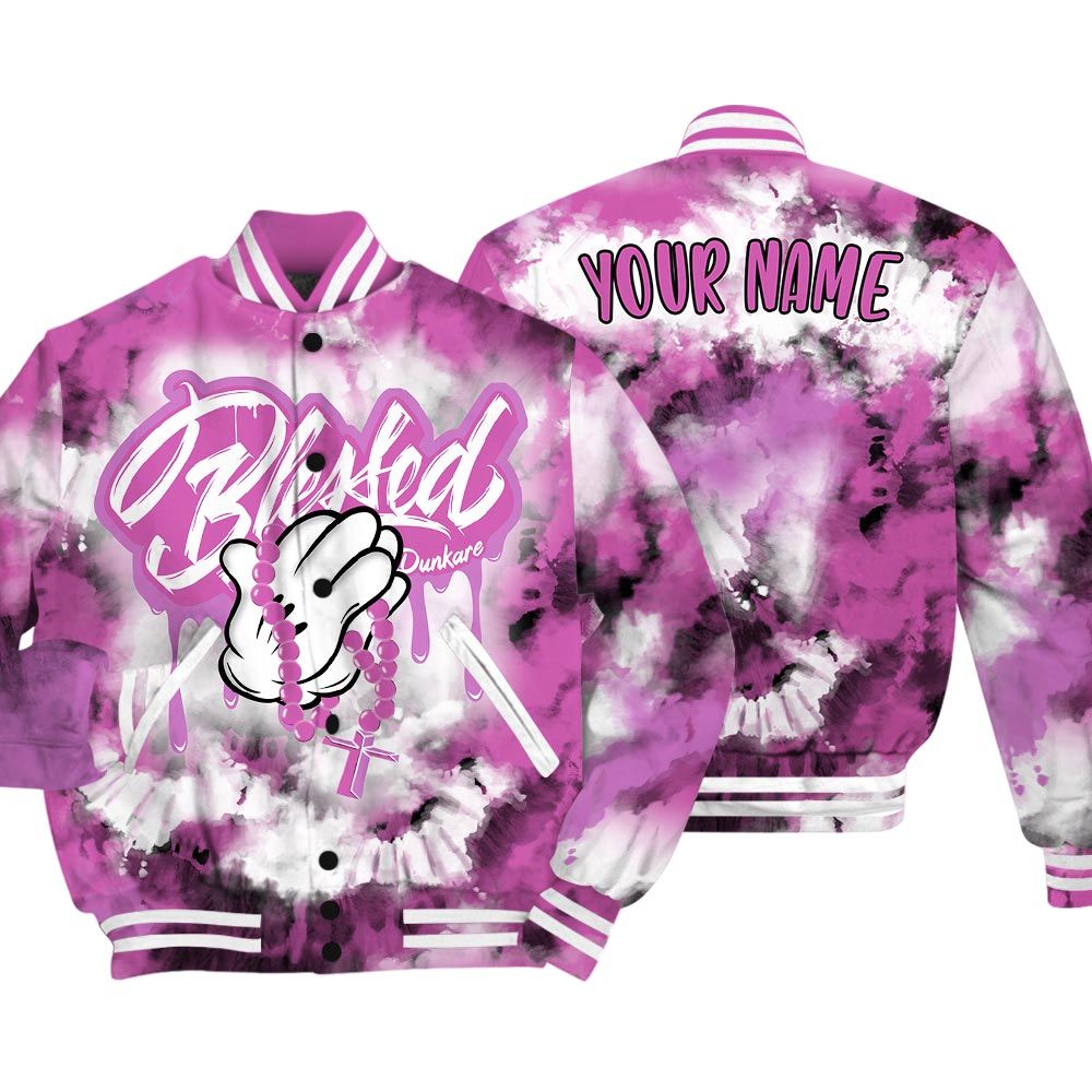 Varsity Jacket To Match Varsity Streetwear God Blessed Drip Tie Dye, Hyper Violet 4s T-Shirt, Match Sneaker Hyper Violet 4s Baseball Varsity Jacket 1704 NCT