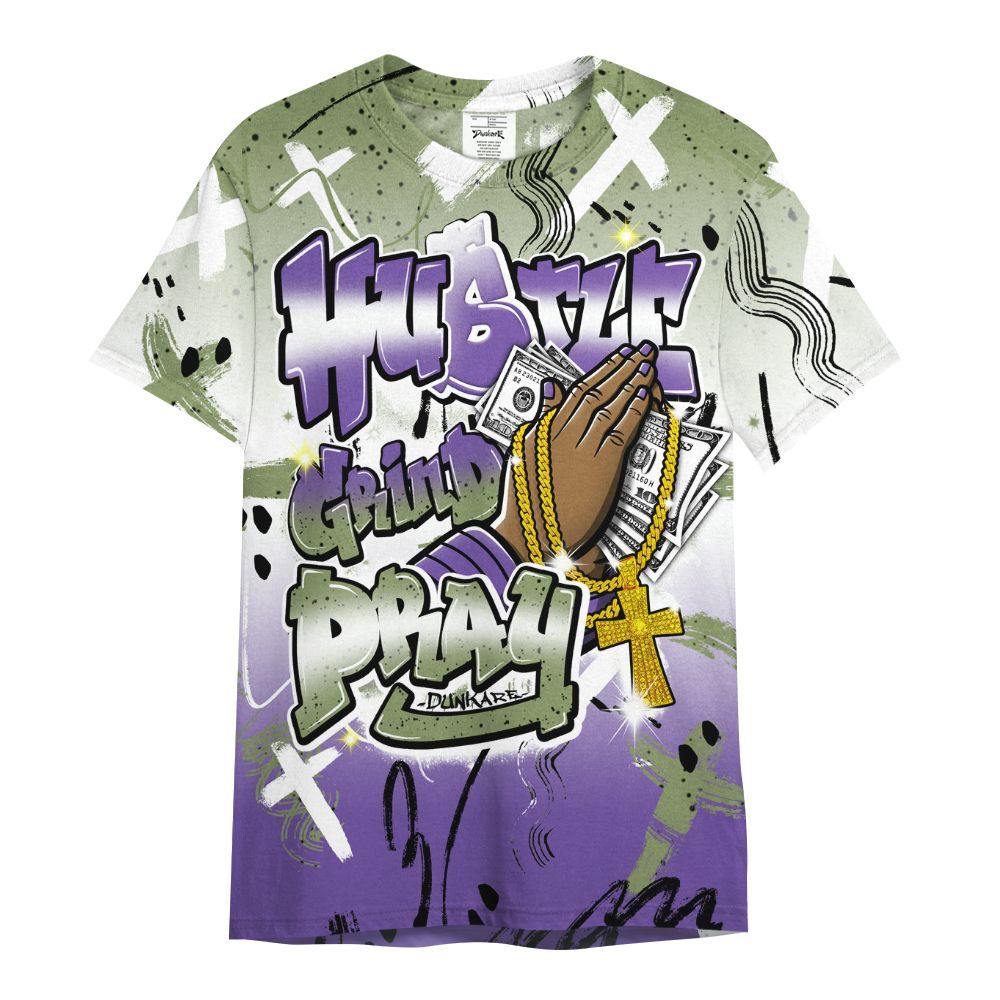 Shirt To Match Canyon Purple 4s - Money Hustle Grind Pray All Over Print
