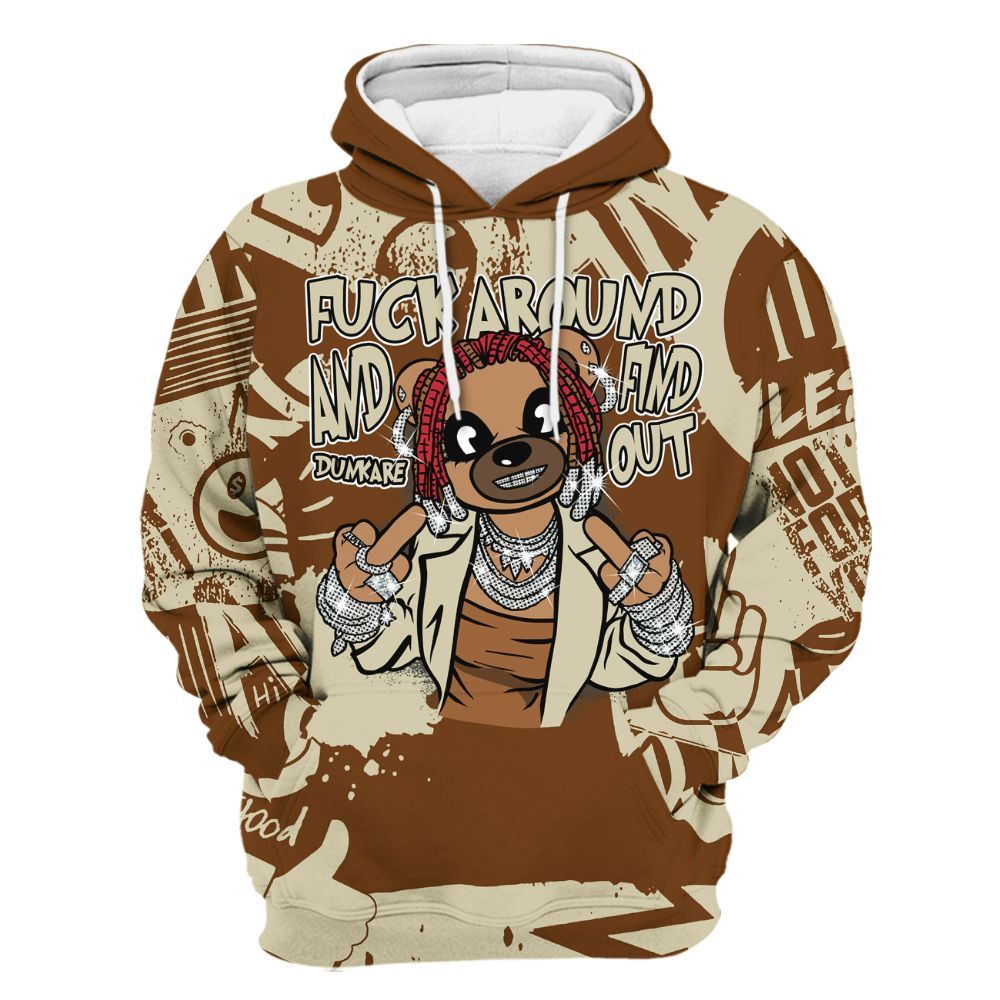 Hoodie To Match Archaeo Brown 5s - F#ck Around Bear Bear Monogram Graffiti All Over Print