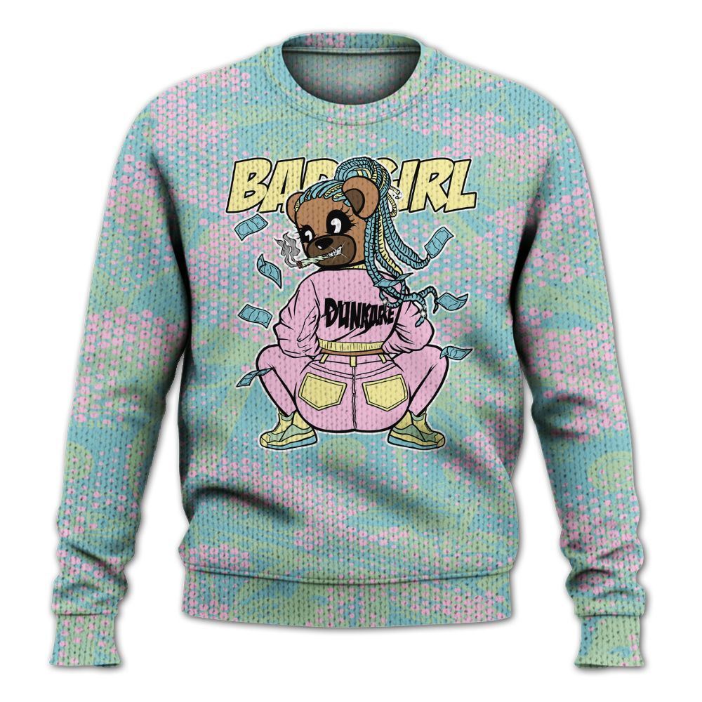 Knitted Sweater To Match SB Dunk Low Visty - Rebellious Girl Bear Banknotes Art