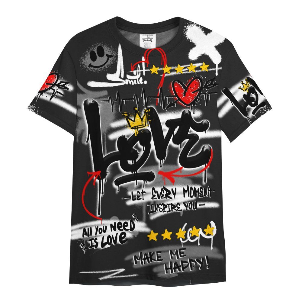 Shirt To Match Black Cat NET 4s - Happy Love Beats Graffiti Streetwear All Over Print