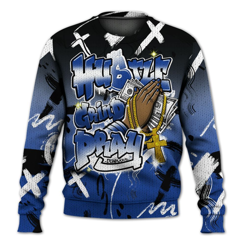 Knitted Sweater To Match Air Foamposite One Royal - Money Hustle Grind Pray