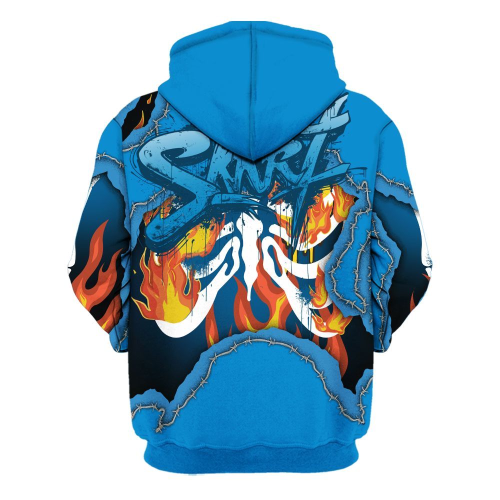 Hoodie To Match Industrial Blue 4s - Skeleton On Fire Skrrt Military Blue 4s All Over Print