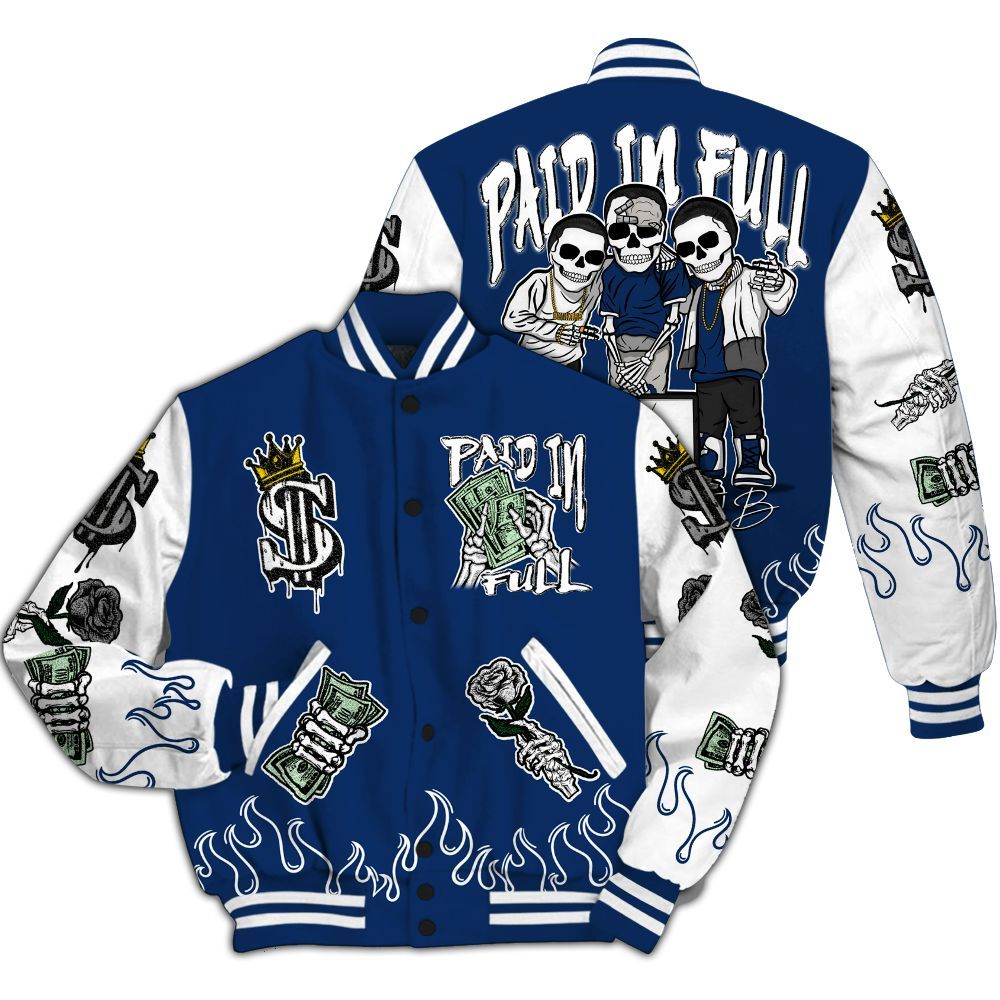 Varsity Jacket To Match High OG Deep Royal Blue 1s - Fire Everybody Paid In All Over Print