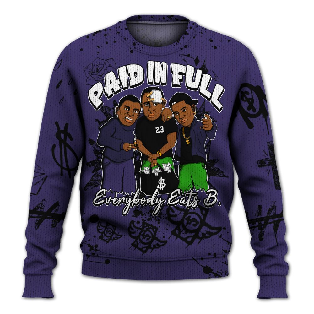 Knitted Sweater To Match Retro Court Purple 13s - Everybody Paid In Full Crayon