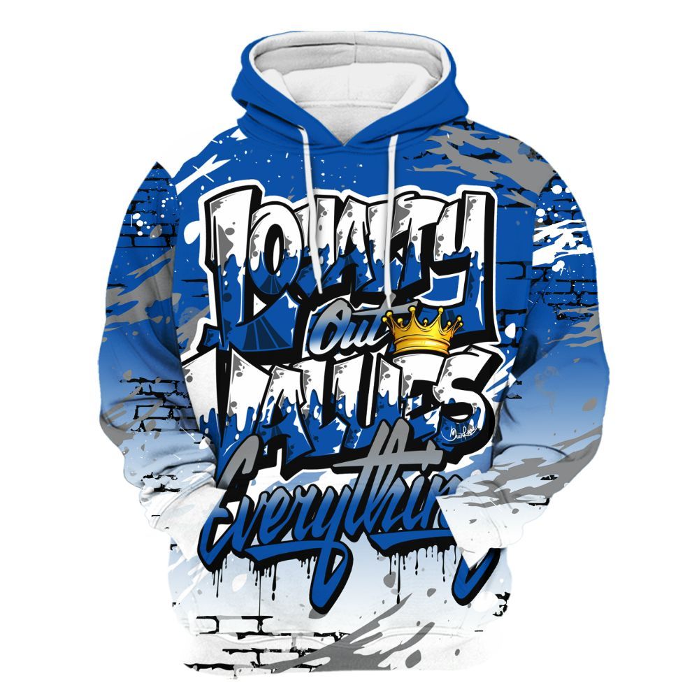 Hoodie To Match Racer Blue 5s - Values Of Loyalty Drip All Over Print