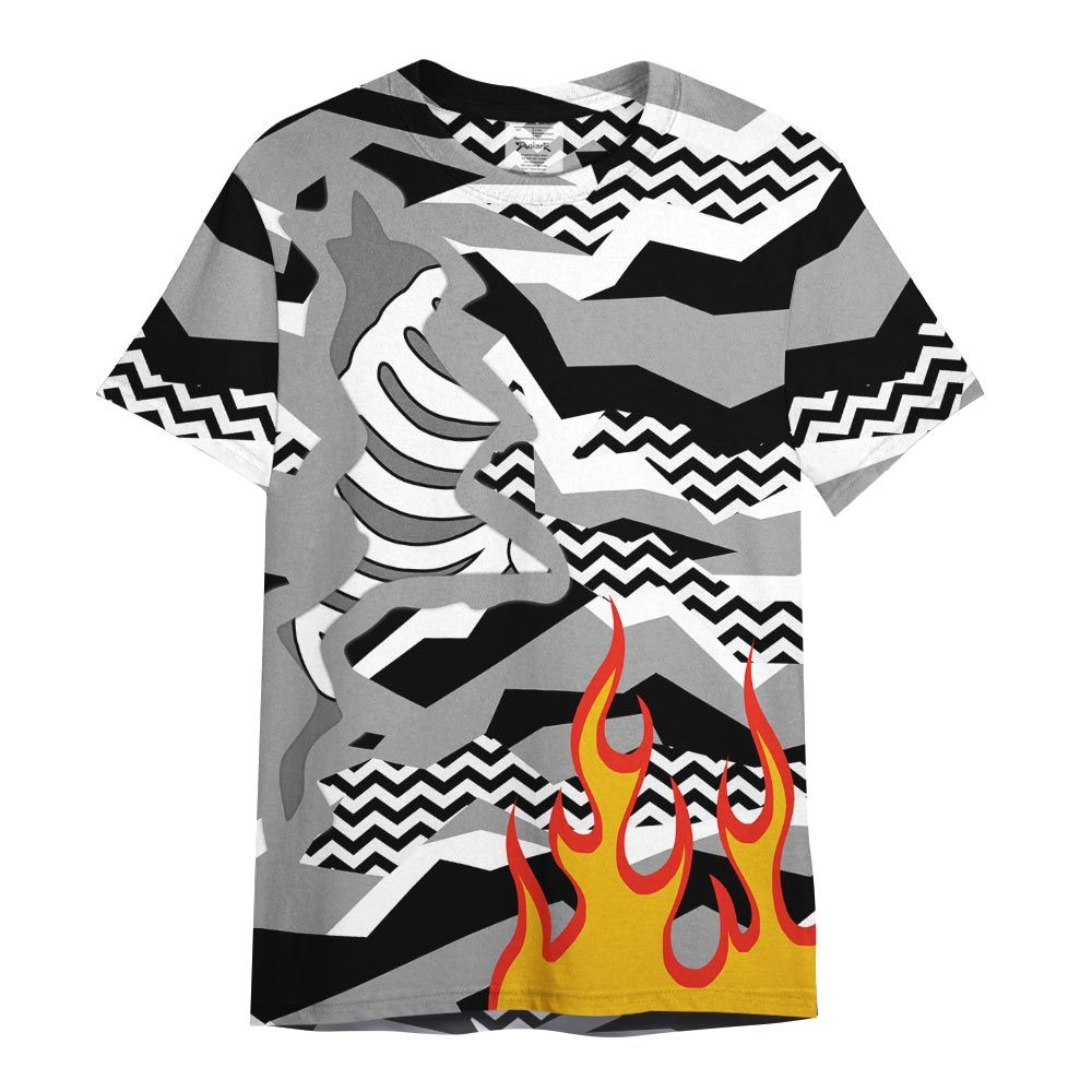 Shirt To Match Black Wolf Grey 12s - Retro Geometric Camouflage Flame Shirt Outfit