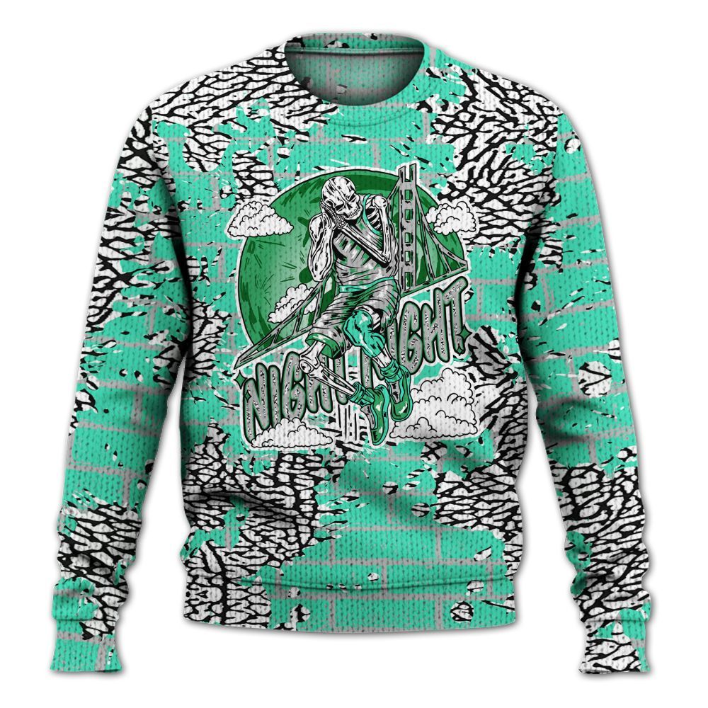 Knitted Sweater To Match Black Green Glow 3s - Seeya Skeleton Brick
