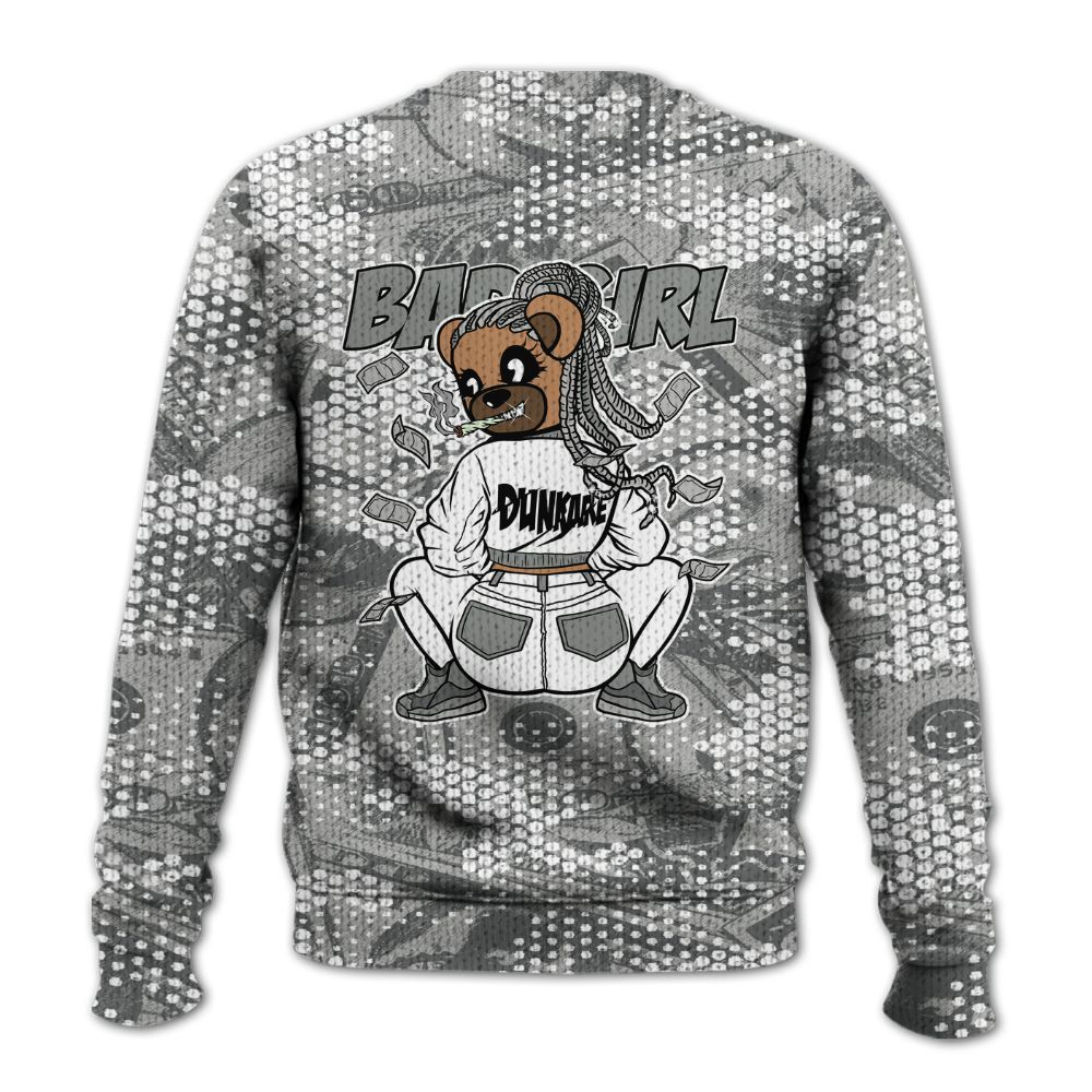 Knitted Sweater To Match Paris Cement Grey 4s - Rebellious Girl Bear Banknotes Art