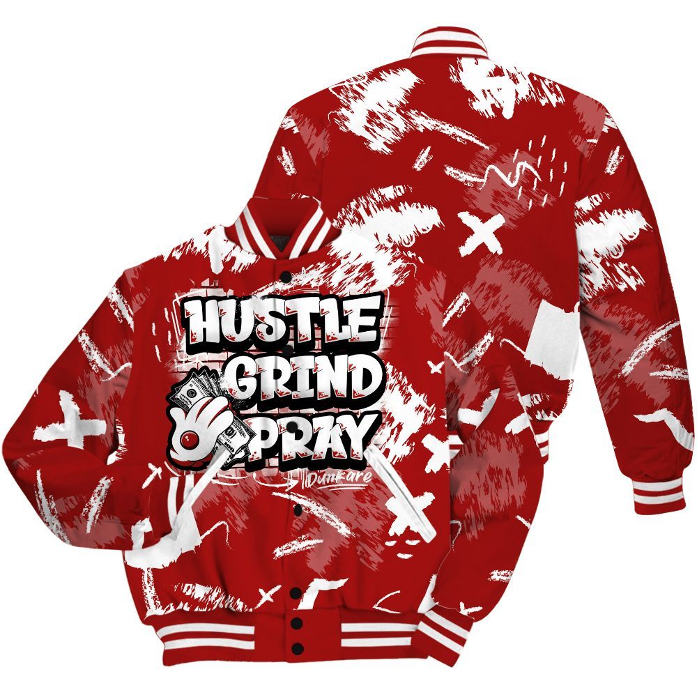 Varsity Jacket To Match Red Taxi 12s - Hustle Grind Pray Retro Red Taxi 12s Outfit All Over Print
