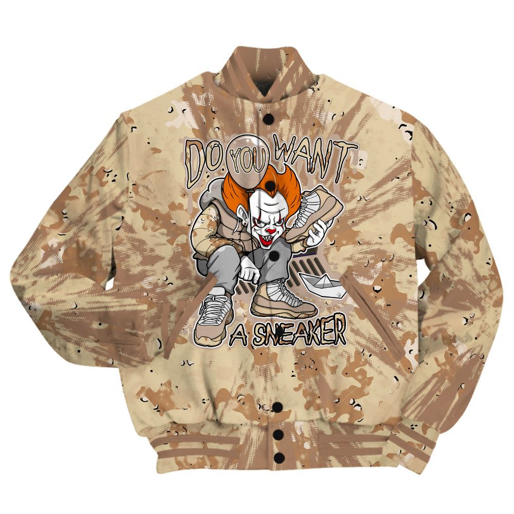Varsity Jacket To Match Desert Camo 3s Shirt - Clown Scary Sneakers Graphic Halloween All Over Print