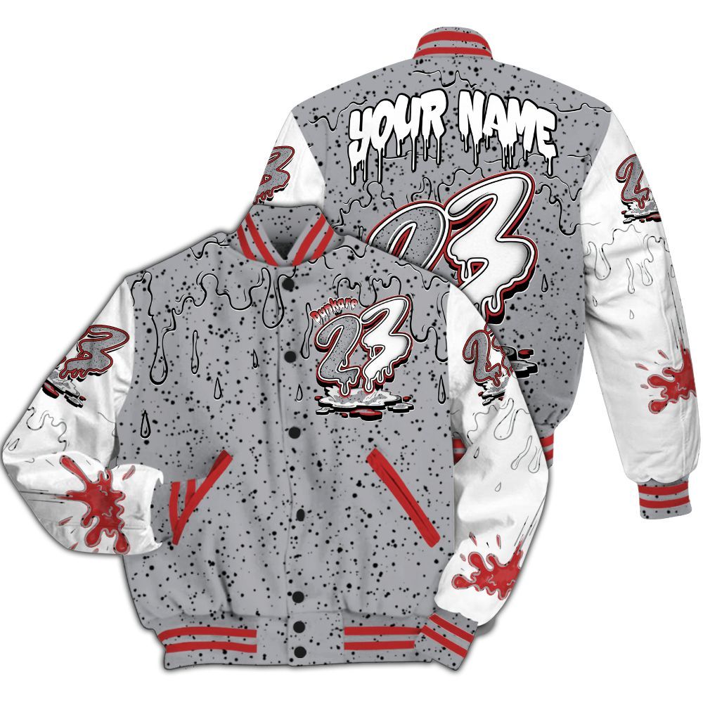 Varsity Jacket To Match White Cement 4s - Custom Name 23 Drip Sludges All Over Print