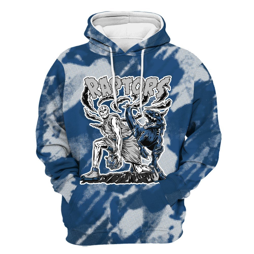 Hoodie To Match High OG Midnight Navy 1s - Raptors Skeleton Abstract Halftone All Over Print