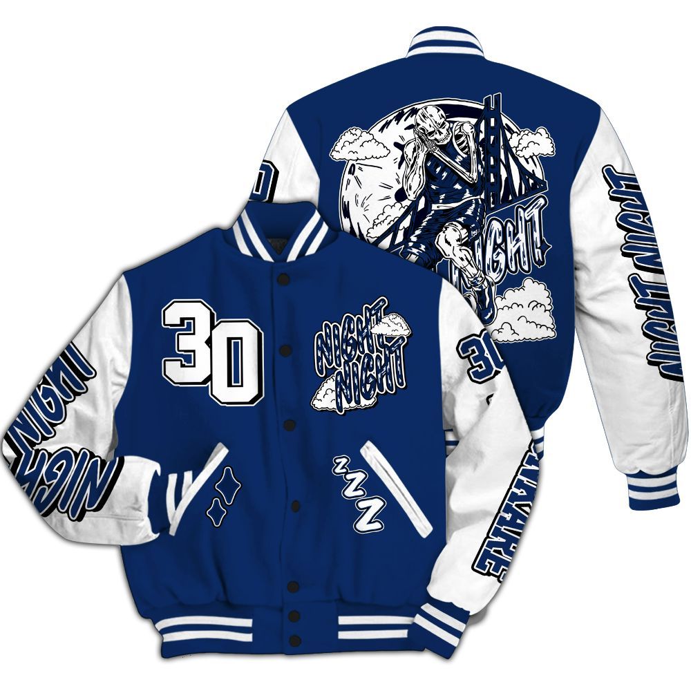 Varsity Jacket To Match High OG Deep Royal Blue 1s - Seeya Skeleton All Over Print