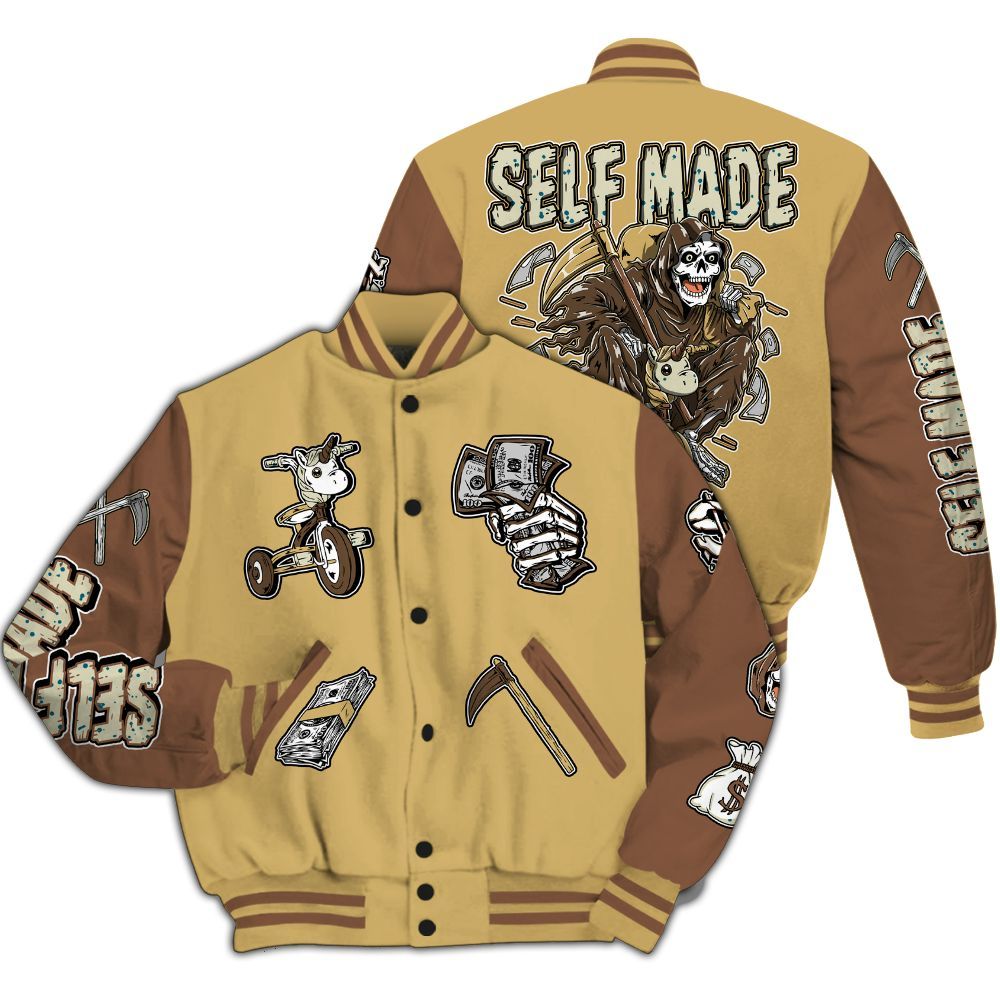 Varsity Jacket To Match Retro Cacao Wow 4s - Self Make Skeleton All Over Print