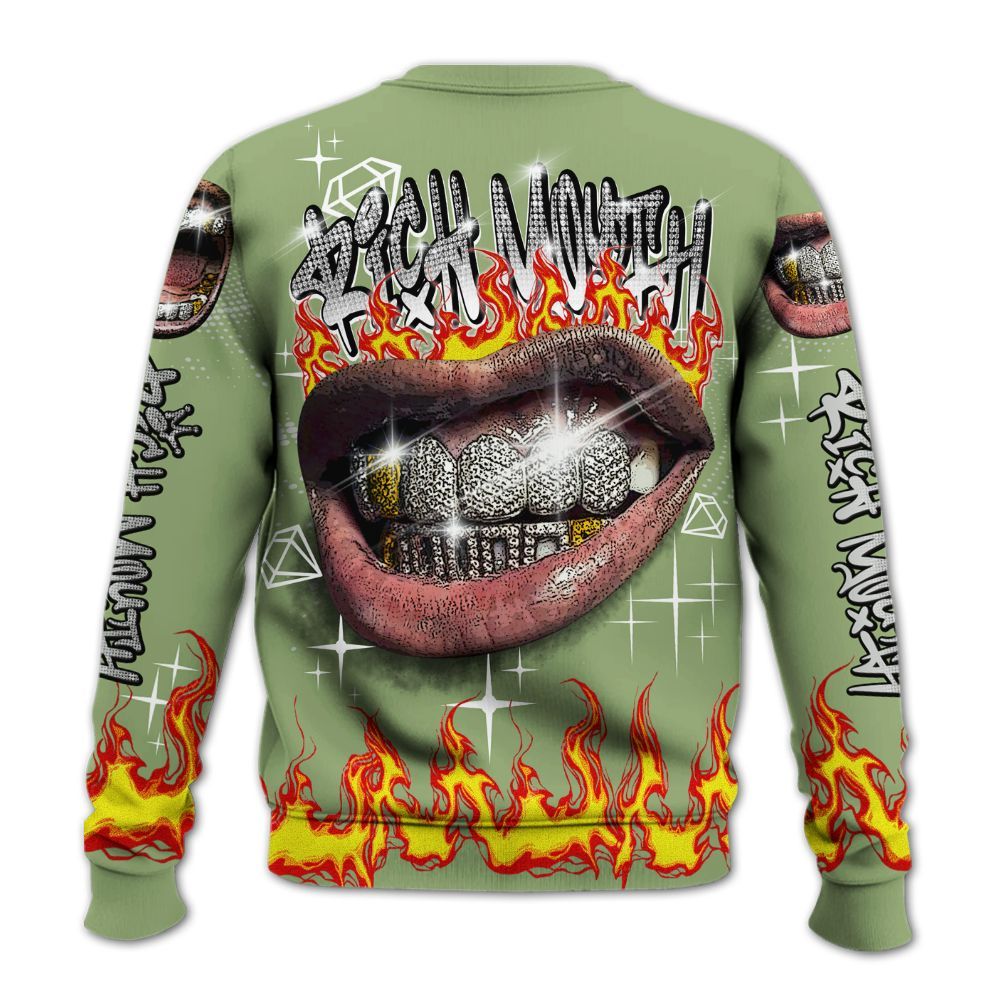 Sweatshirt To Match Oil Green 4s - Rich Mouth Fire Rap Retro 90s All Over Print