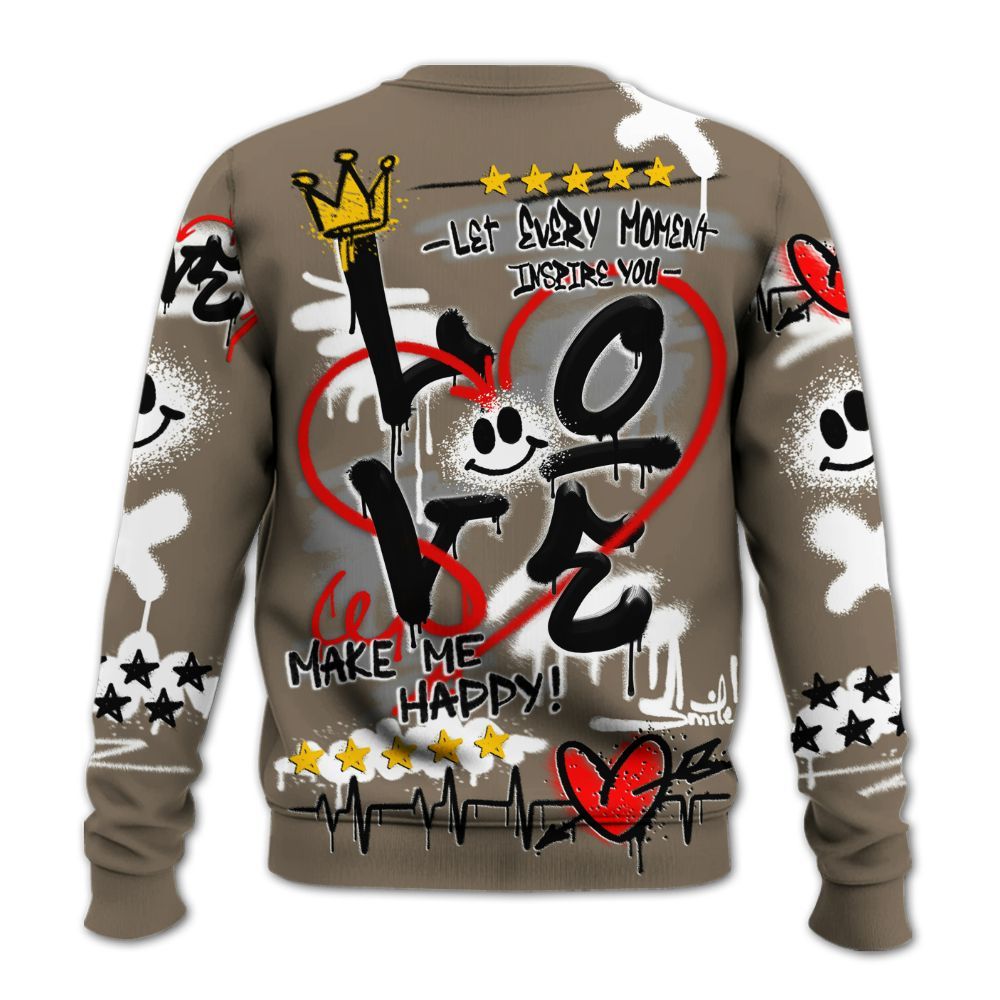 Sweatshirt To Match Low OG Dark Mocha 1s - Happy Love Beats Graffiti Streetwear All Over Print