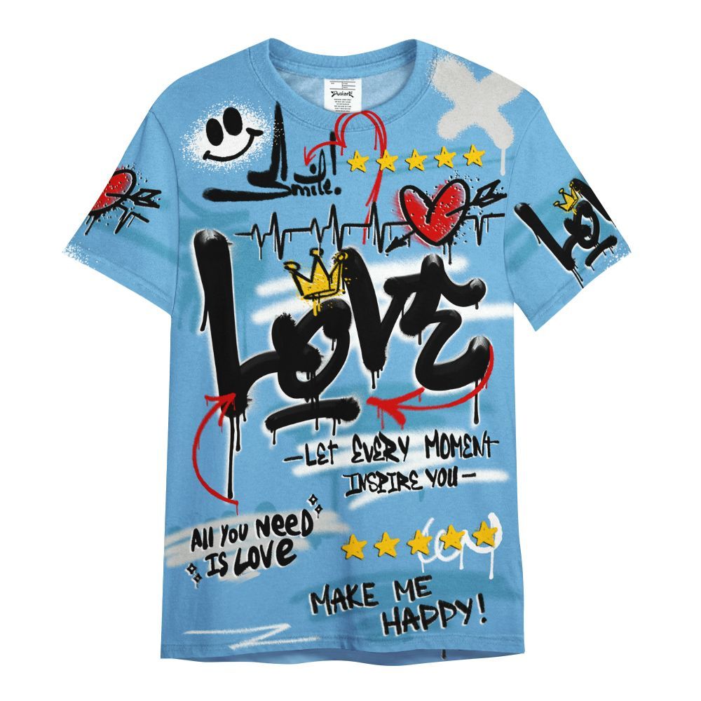 Shirt To Match SB Dunk Low University Blue - Happy Love Beats Graffiti Streetwear All Over Print