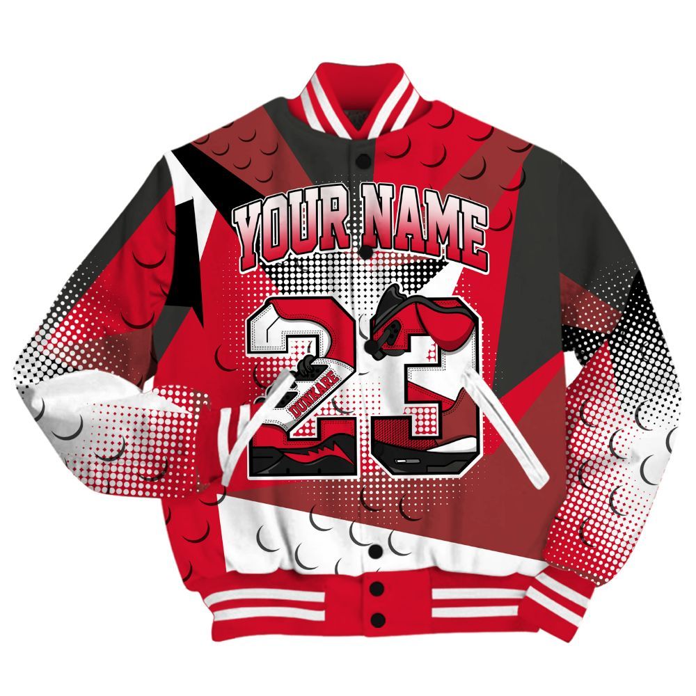 Varsity Jacket To Match Air Max Sunder Gore Tex Fire Red Shirt, Poly Custom Name Number 23 5s All Over Print