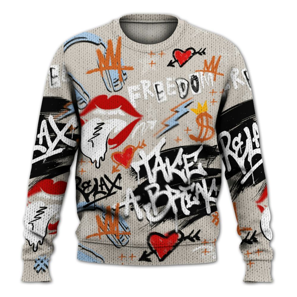 Knitted Sweater To Match SE Craft 5s - Take Break Freedom Graffiti Streetwear