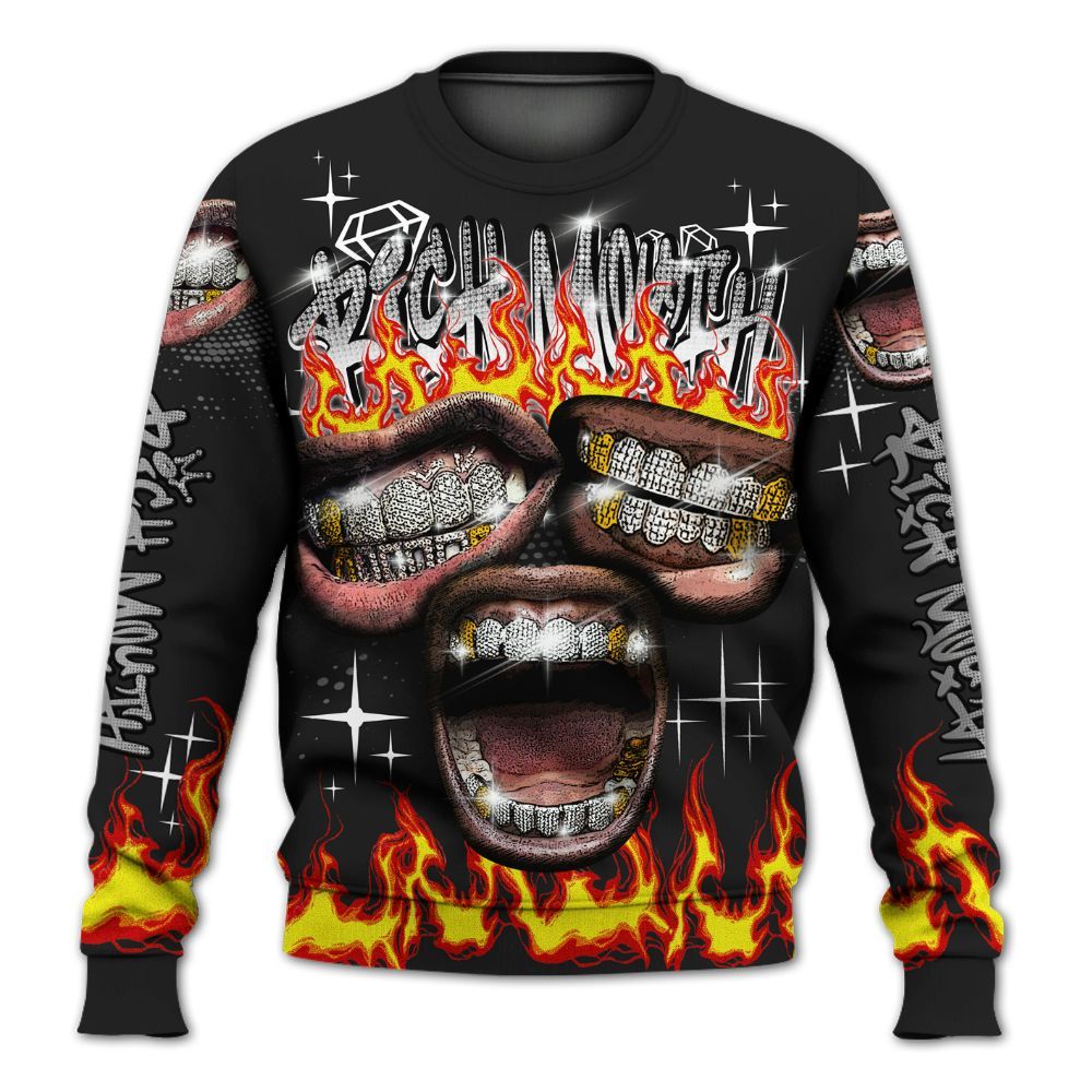 Sweatshirt To Match Black Cat NET 4s - Rich Mouth Fire Rap Retro 90s All Over Print