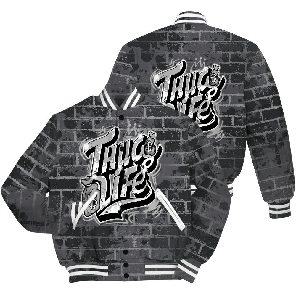 Varsity Jacket To Match White Thunder 4s Shirt - Free Thug Living Graphic Brick Art All Over Print
