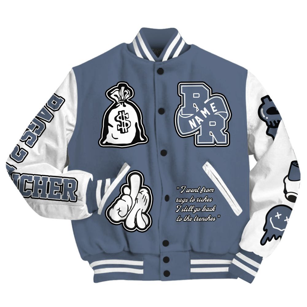 Varsity Jacket To Match Low Diffused Blue 11s - Rag 2 Rich Graphic Custom Name All Over Print