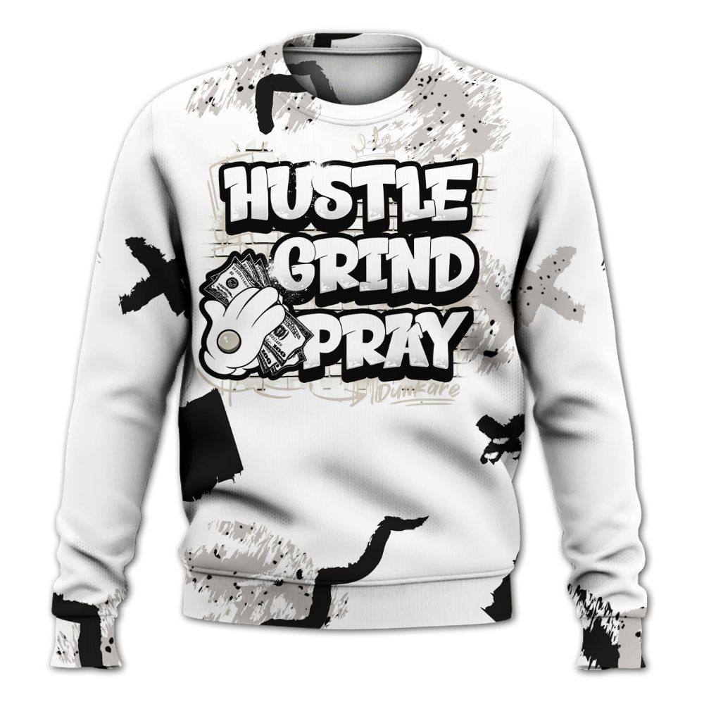 Sweatshirt To Match Retro Reverse Metallic 5s - Hustle Grind Pray Graphic Street Style All Over Print