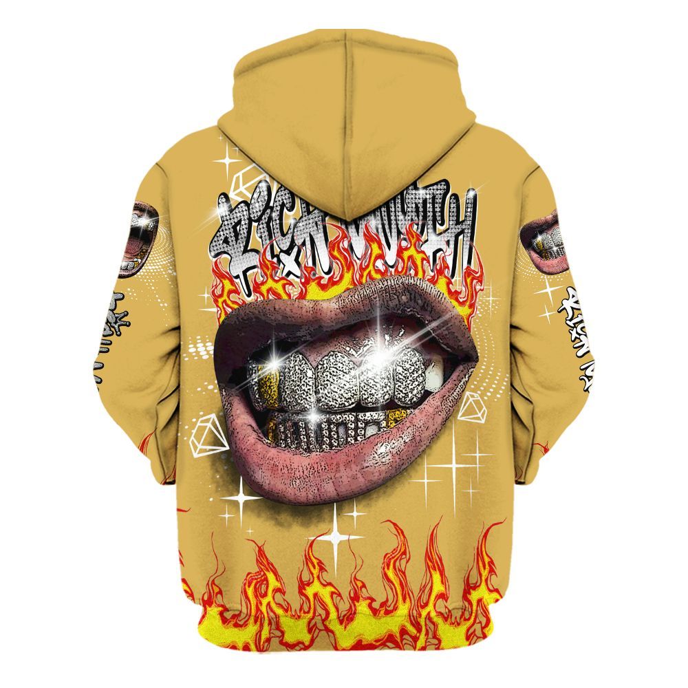 Hoodie To Match Retro Light Ginger 14s - Rich Mouth Fire Rap Retro 90s All Over Print