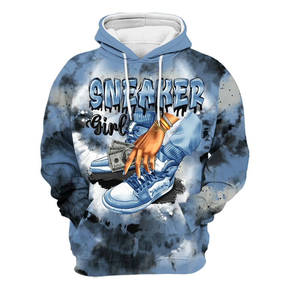 Hoodie To Match University Blue 4s - SNEAKER Girl Money Drip Tie Dye All Over Print