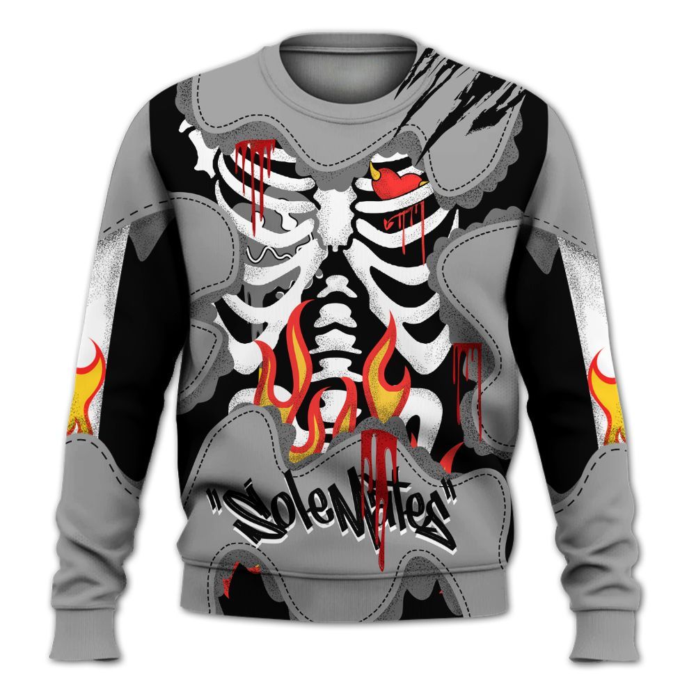 Sweatshirt To Match Black Wolf Grey 12s - Skeleton Burning Heart Drip All Over Print