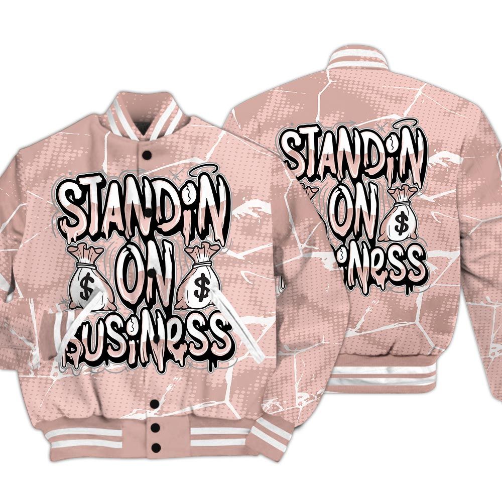 Varsity Jacket To Match Low Legend Pink 11s - Standin' Business White Graphic Crack Varsity Jacket Unisex