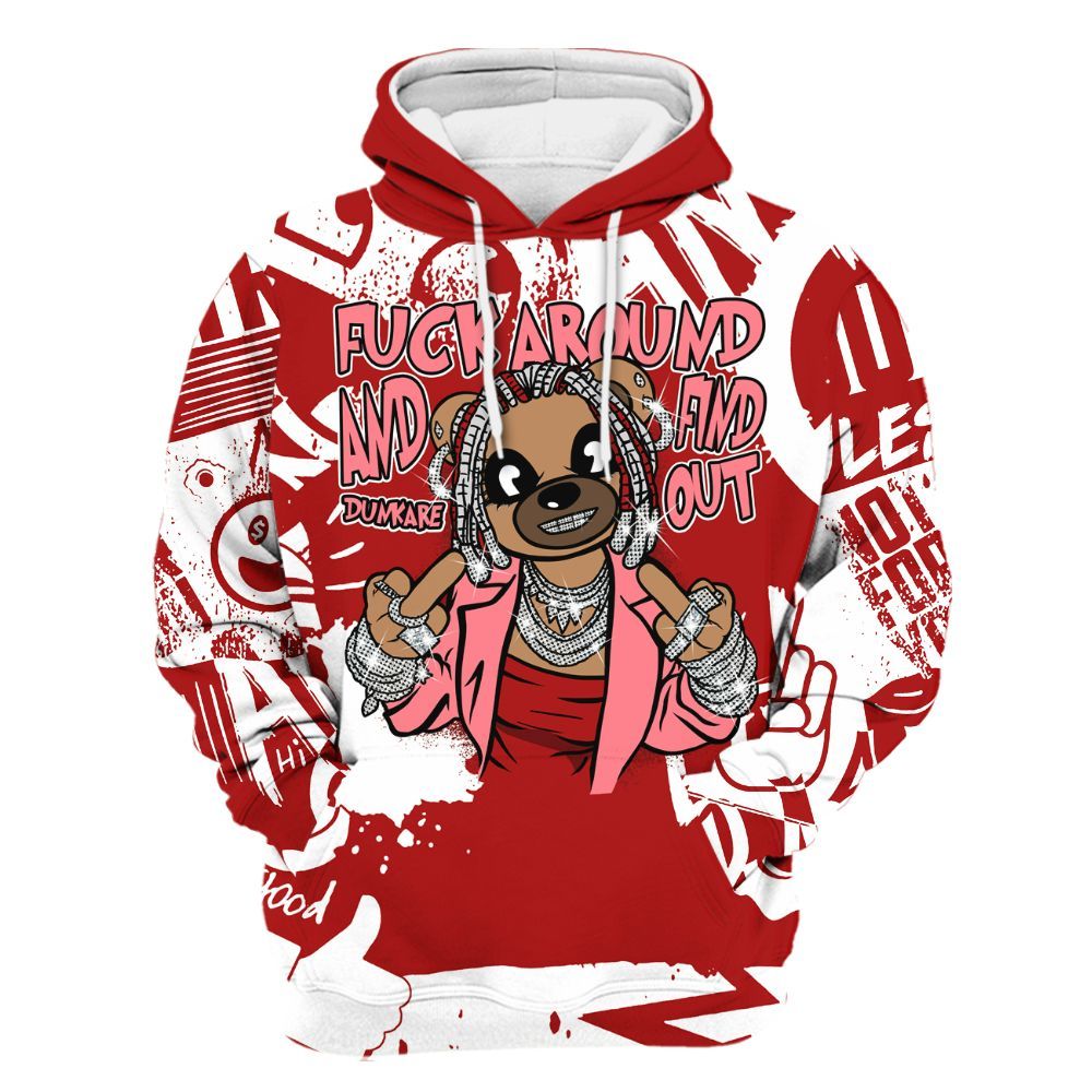Hoodie To Match Red Taxi 12s - F#ck Around Bear Bear Monogram Graffiti All Over Print