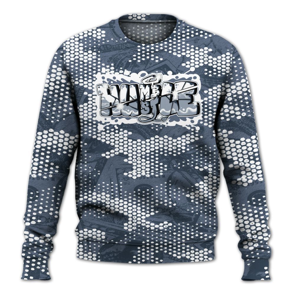 Sweatshirt To Match Low Diffused Blue 11s - Humbled Hustles Graphic Banknotes All Over Print