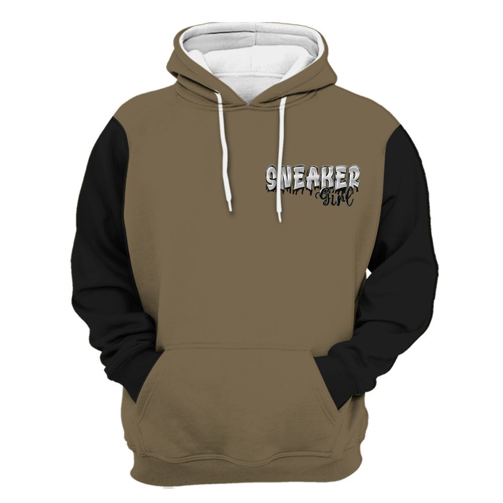 Hoodie To Match Olive 9s Varsity Jacket, Custom Name Sneaker Girl Money All Over Print