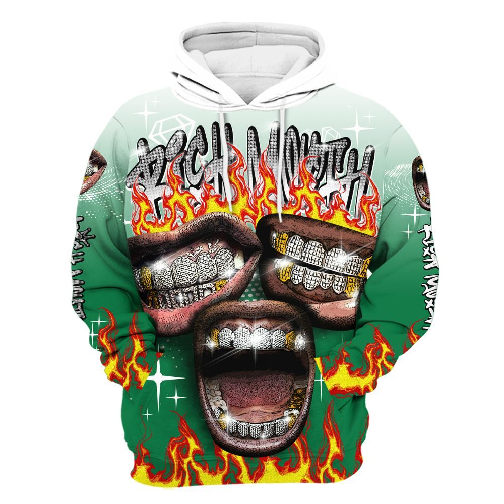 Hoodie To Match Pine Green 13s - Rich Mouth Fire Rap Retro 90s All Over Print