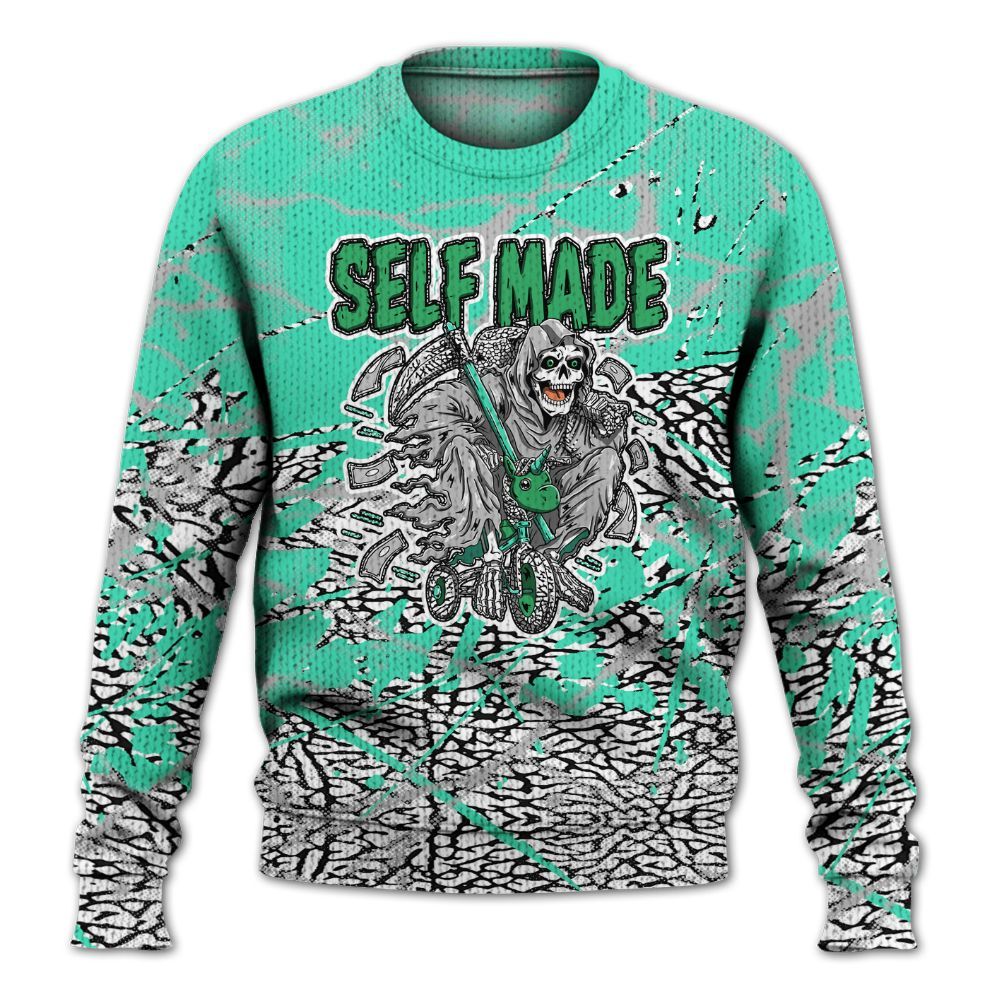 Knitted Sweater To Match Black Green Glow 3s - Self Make Skeleton Profound