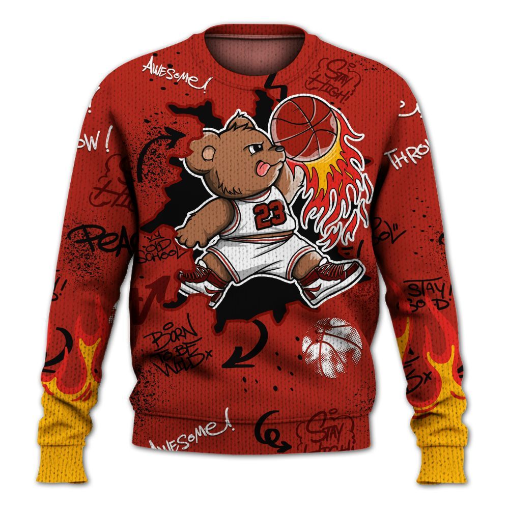 Knitted Sweater To Match SP Firewood Orange 4s - Number 23 Basketball Bear Custom Name