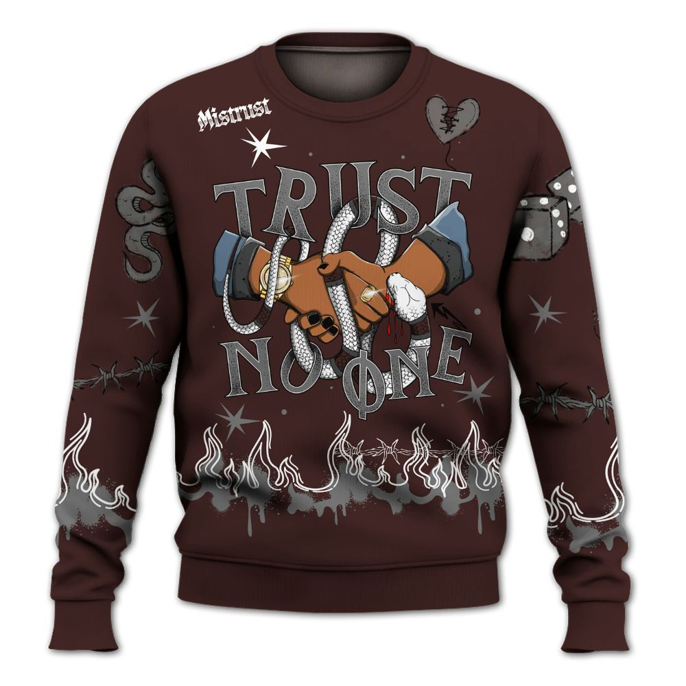 Sweatshirt To Match Burgundy 5s - Trust No One Snake-Bite Doodle Crayon All Over Print