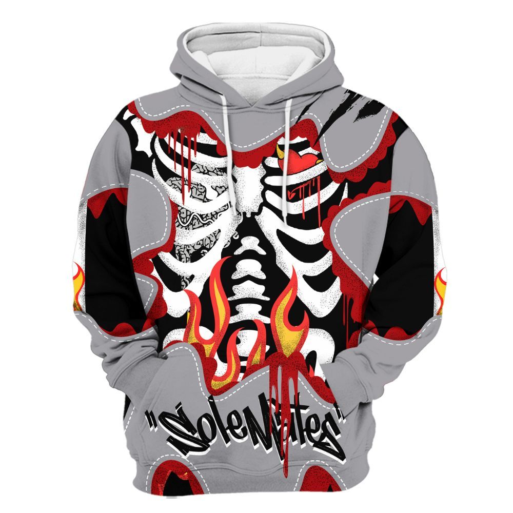 Hoodie To Match Cement Grey 3s - Skeleton Burning Heart Drip All Over Print