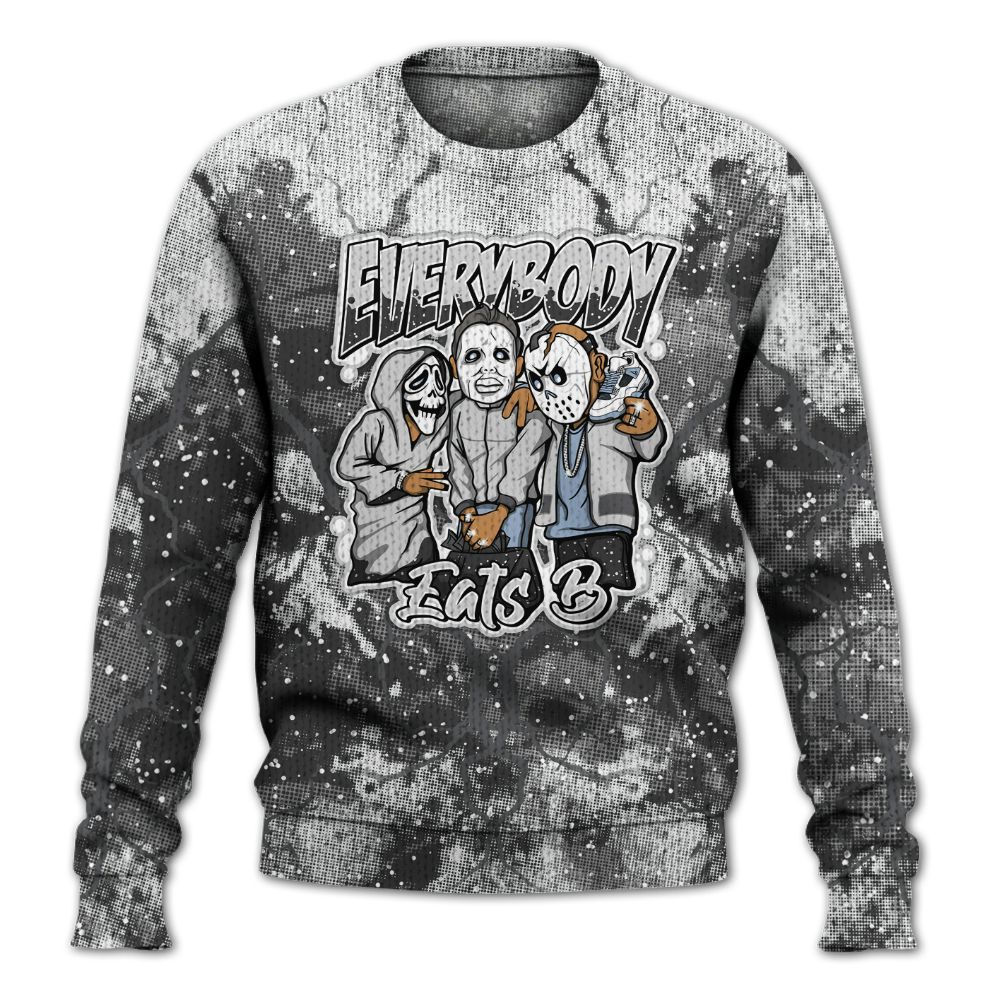 Knitted Sweater To Match Reverse Black White 6s - Everybody Eatin B Graphic Halloween