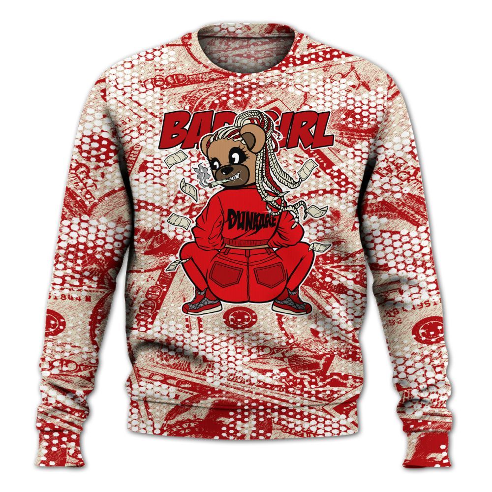 Sweatshirt To Match Cement Grey 3s - Rebellious Girl Bear Banknotes Art All Over Print