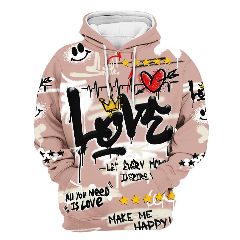 Hoodie To Match Air Force Low 1 Arctic Orange - Happy Love Beats Graffiti Streetwear All Over Print