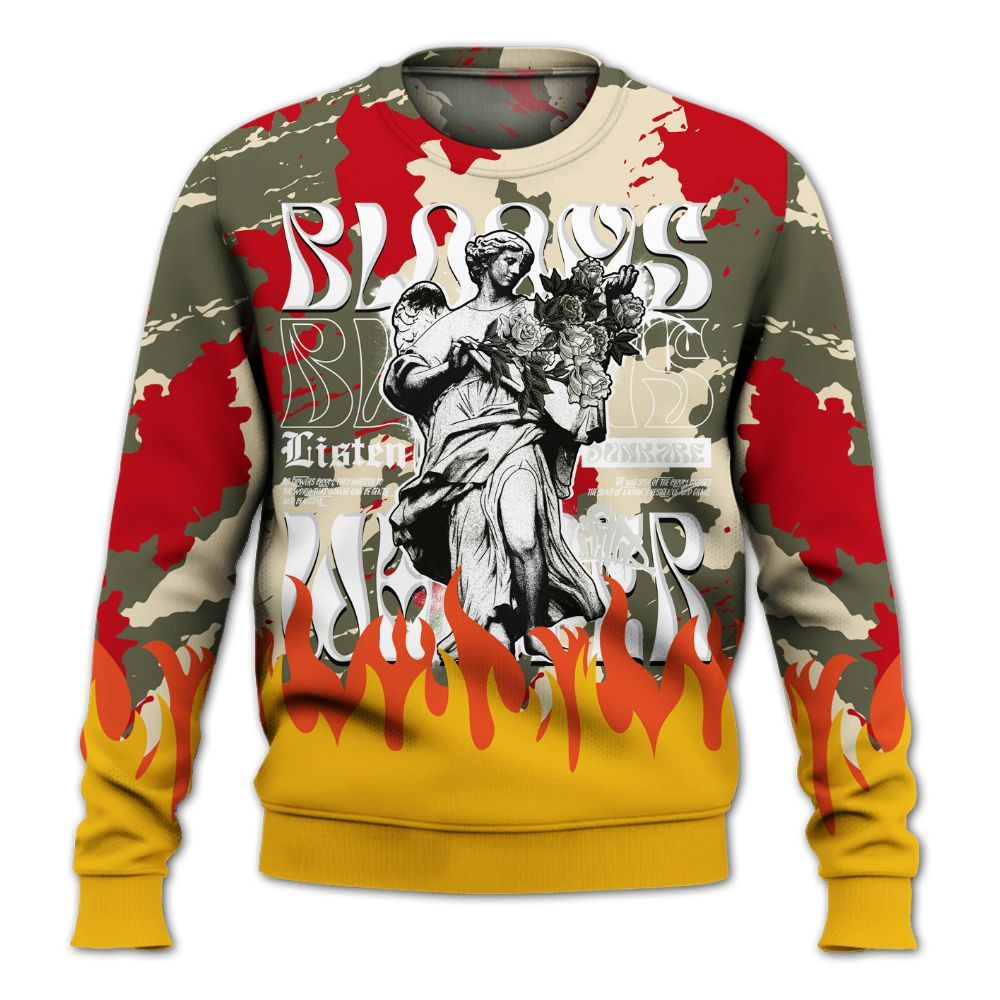 Sweatshirt To Match Low OG Medium Olive 1s - Blooms Whisper Retro All Over Print