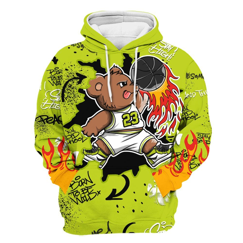 Hoodie To Match Bright Cactus 13s - Number 23 Basketball Bear Custom Name All Over Print