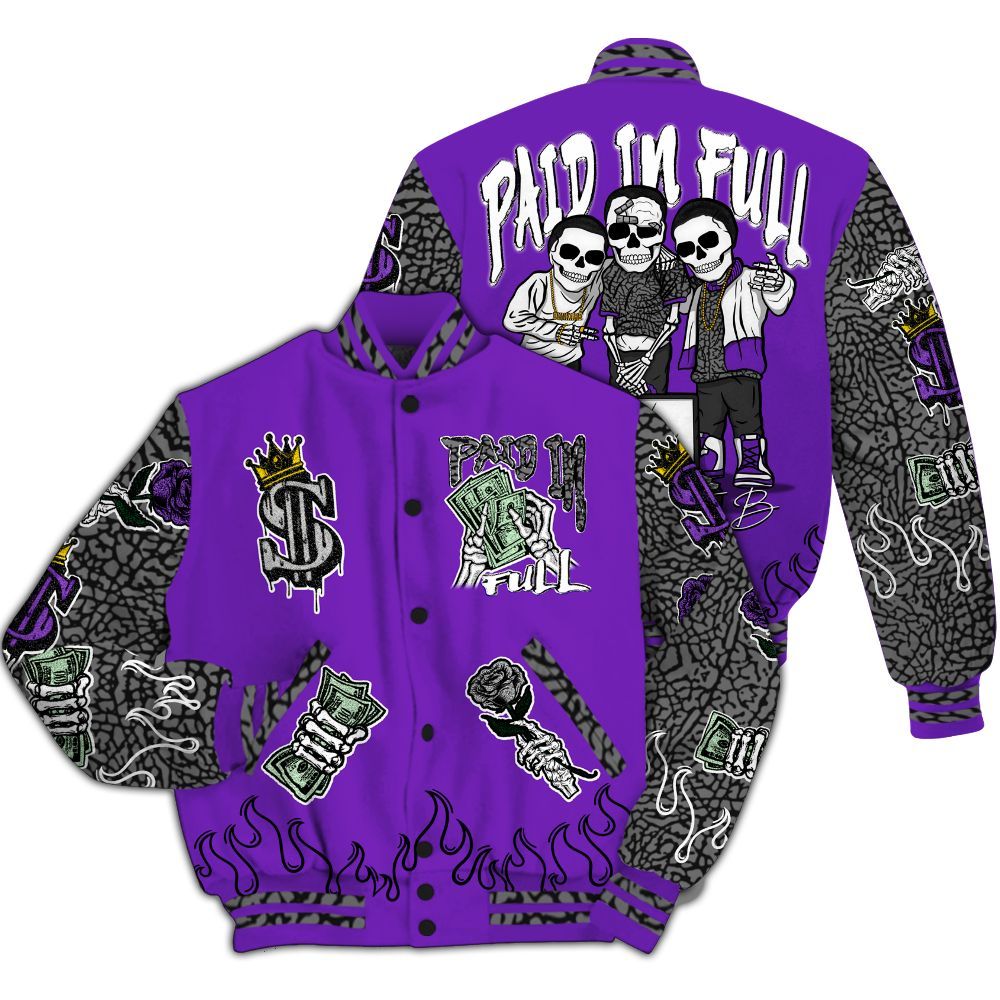 Varsity Jacket To Match Retro Dark Iris 3s - Fire Everybody Paid In All Over Print
